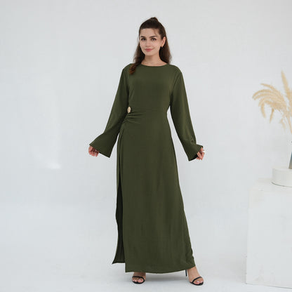 Robe abaya en crêpe avec ceinture à nouer sur le côté #251077