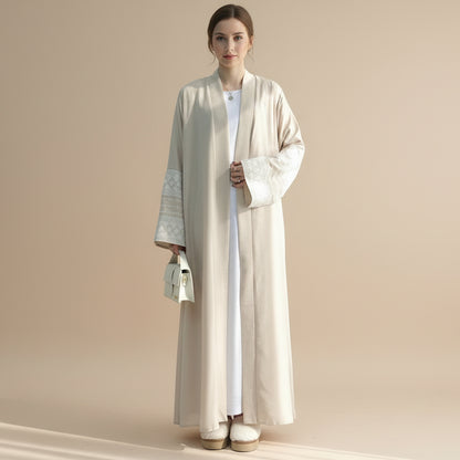 Robe Abaya ouverte avec cardigan à manches brodées