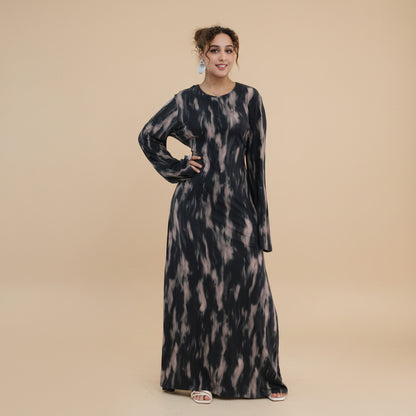 Printed Modal Abaya Dress For Women - Taro/Black/Purple/Dusty Blue/Argyle Pattern - #261288