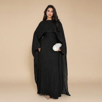 Muslim Women Openwork Abaya Dress With Cape #261379