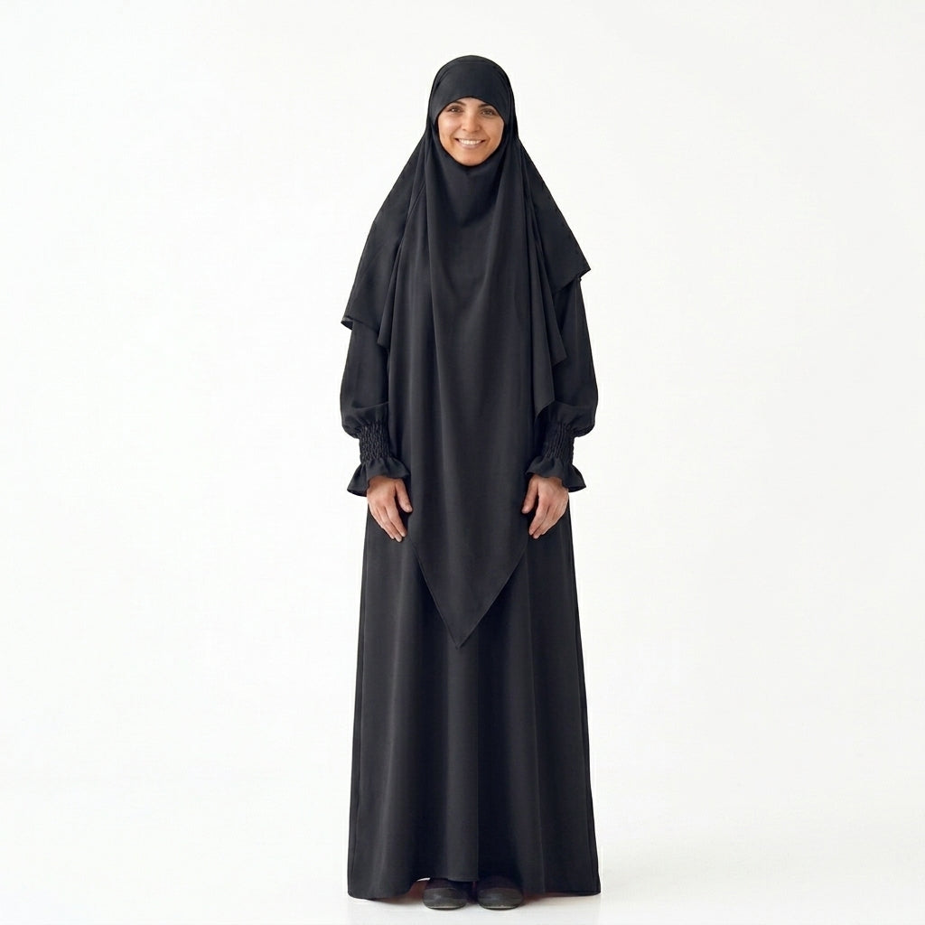 Ensemble 2 pièces Jilbab Robe de prière avec deux couches Khimar pour femmes arabes