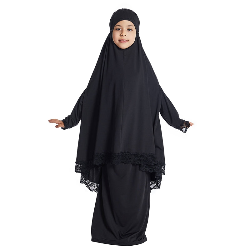 Arab Girl Jilbab Suit Prayer Dress 2 Pieces Set With Tops Robe Jilbab And Skirt