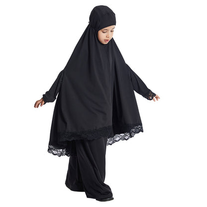 Arab Girl Jilbab Suit Prayer Dress 2 Pieces Set With Tops Robe Jilbab And Skirt