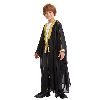 Arab Child Boy Bisht - Tassel Embroidery - Chiffon - Black/White/Beige/Tan