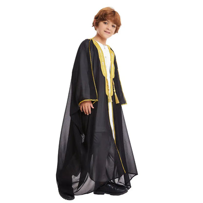Arab Child Boy Bisht - Tassel Embroidery - Chiffon - Black/White/Beige/Tan