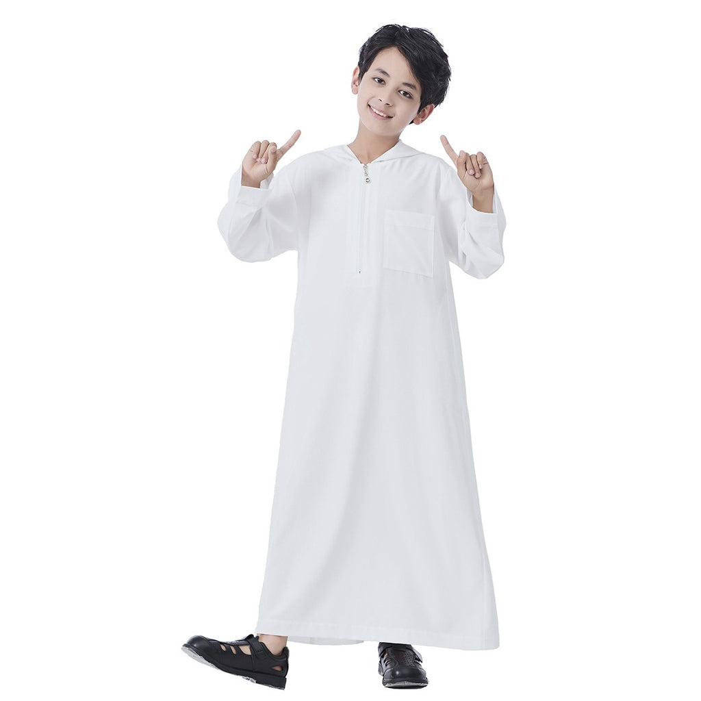 Muslim Arabic Child Boy Hooded Thobe Jubba Djellaba #26T891