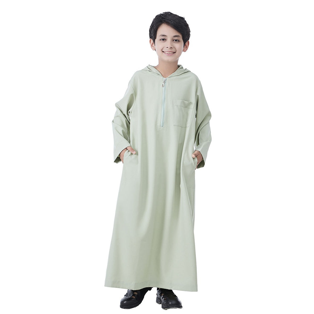 Muslim Arabic Child Boy Hooded Thobe Jubba Djellaba #26T891