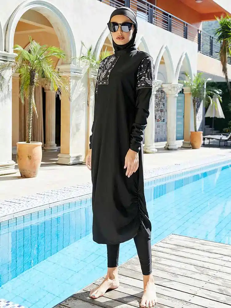 Ensemble 3 pièces Burkinis Maillot de bain islamique Halal Hijab Maillot de bain #2510455