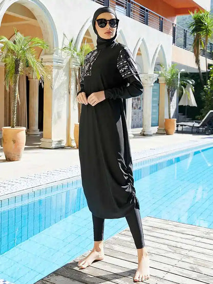 Ensemble 3 pièces Burkinis Maillot de bain islamique Halal Hijab Maillot de bain #2510455