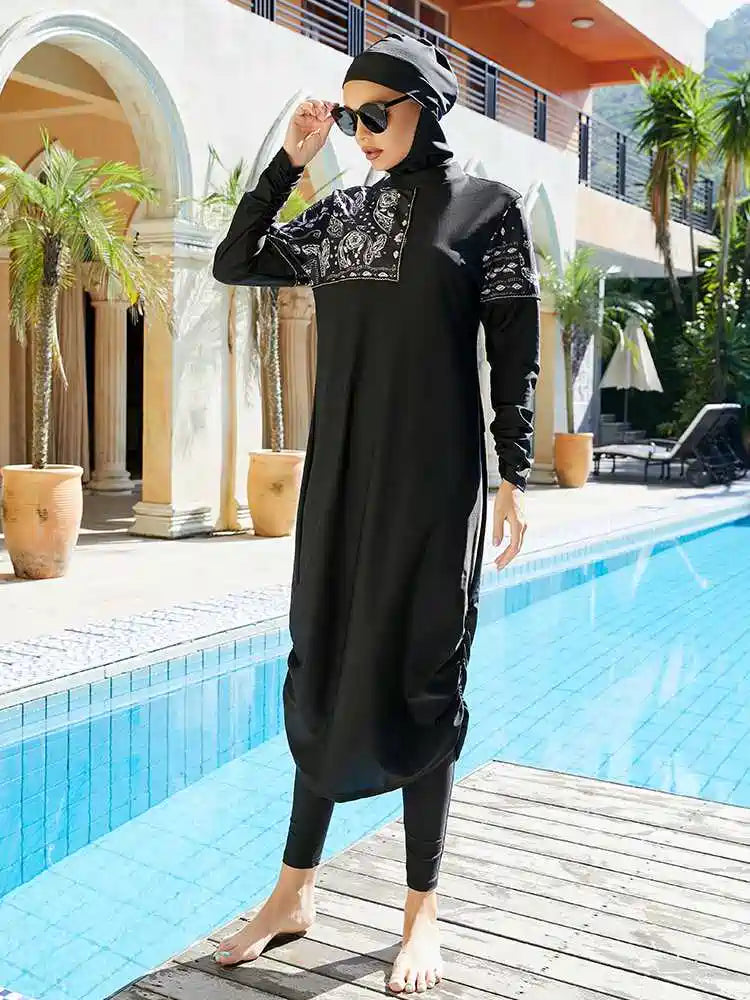 Ensemble 3 pièces Burkinis Maillot de bain islamique Halal Hijab Maillot de bain #2510455