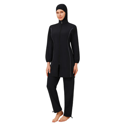 Muslim Burkinis 3 Pieces Set Swimsuit Bathing Suit - Islamic Halal  Swimwear - Black/Dark Blue - #26M038