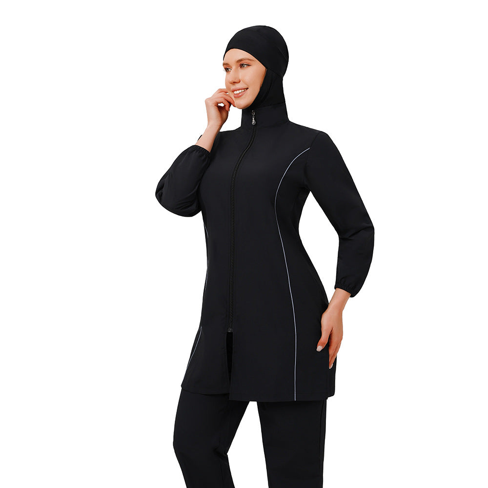 Muslim Burkinis 3 Pieces Set Swimsuit Bathing Suit - Islamic Halal  Swimwear - Black/Dark Blue - #26M038