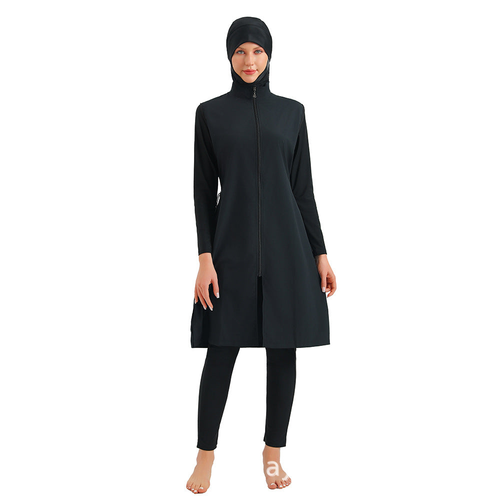 Muslim Halal Burkini 3 Pieces Set Swimsuit Bathing Suit - Islamic Swimwear - Black/Dark Blue - #26M133