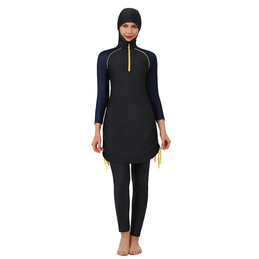 Muslim Burkini 3 Pieces Set Swimsuit Bathing Suit - Islamic Halal  Swimwear - Black - #26M032