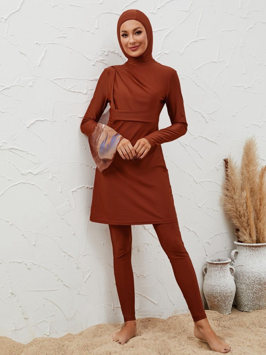 Muslim Women Burkini 4 Pieces Set Swimwear Bathing Suits - Islamic Swimsuit With Midi Wrap - #2611037