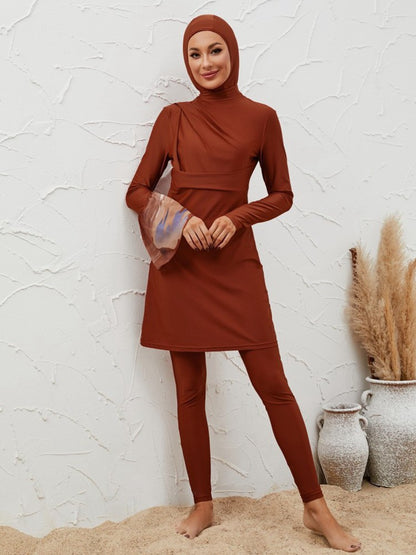 Muslim Women Burkini 4 Pieces Set Swimwear Bathing Suits - Islamic Swimsuit With Midi Wrap - #2611037