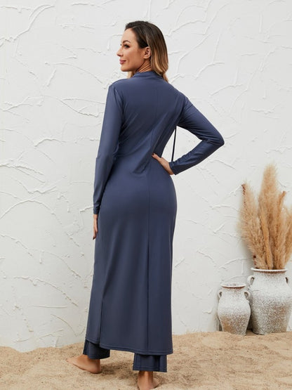 Muslim Burkinis 3 Pieces Set Swimwear - Islamic Modest Swimsuit Halal Bathing Suit - Navy - #2611023