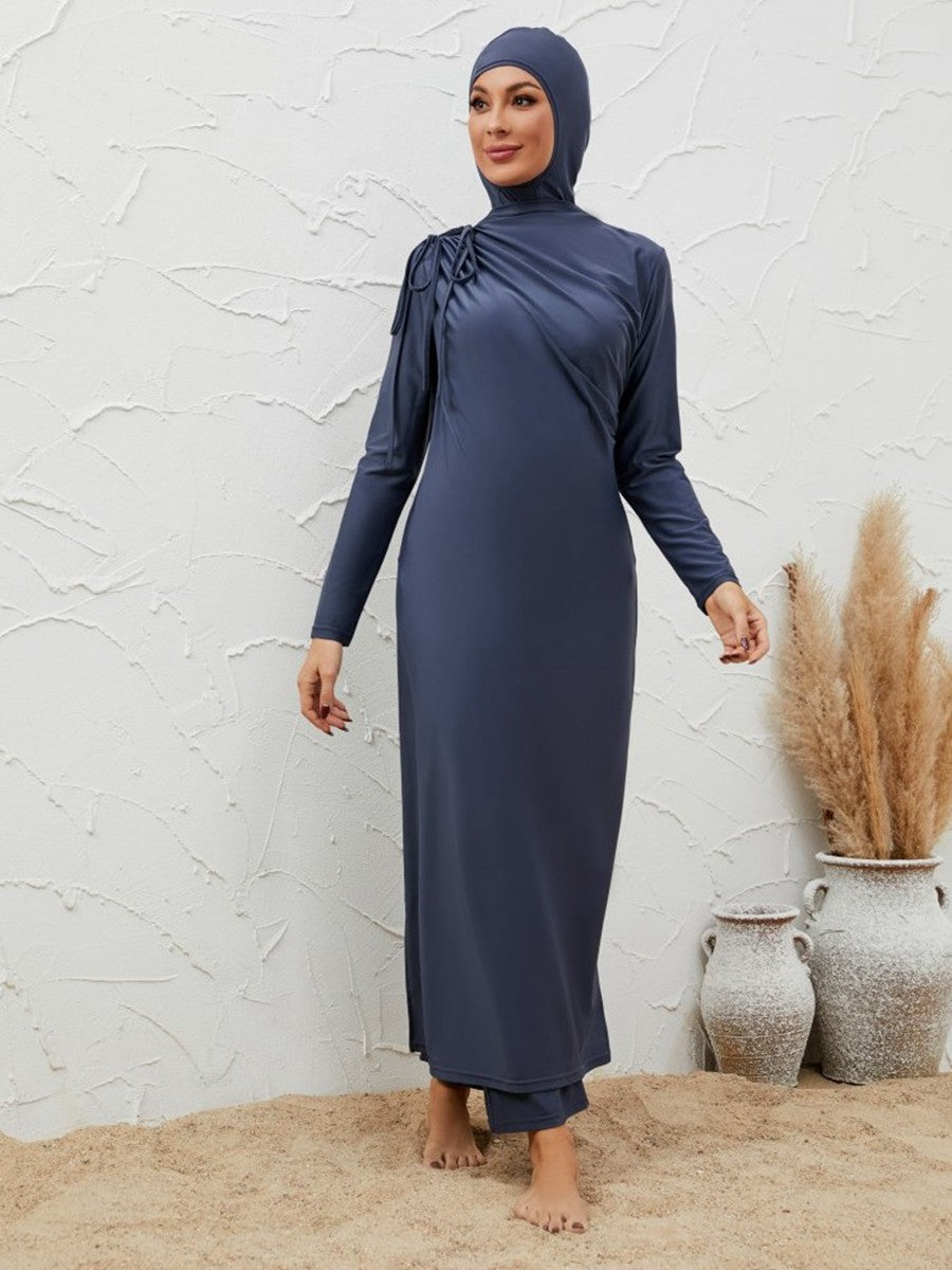 Muslim Burkinis 3 Pieces Set Swimwear - Islamic Modest Swimsuit Halal Bathing Suit - Navy - #2611023