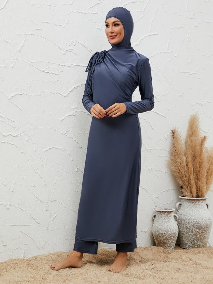 Muslim Burkinis 3 Pieces Set Swimwear - Islamic Modest Swimsuit Halal Bathing Suit - Navy - #2611023