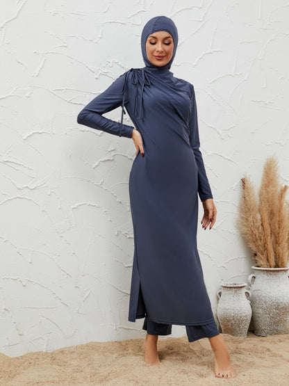 Muslim Burkinis 3 Pieces Set Swimwear - Islamic Modest Swimsuit Halal Bathing Suit - Navy - #2611023