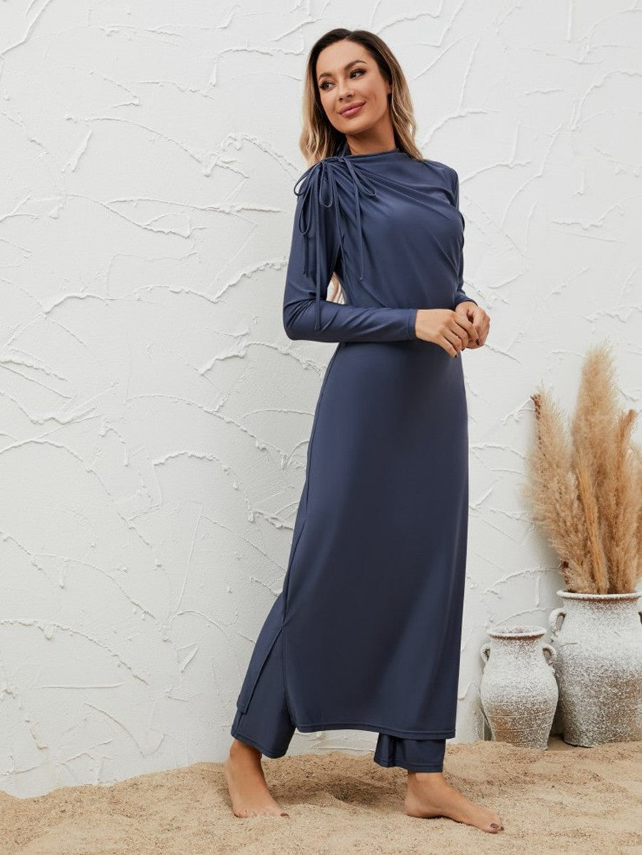 Muslim Burkinis 3 Pieces Set Swimwear - Islamic Modest Swimsuit Halal Bathing Suit - Navy - #2611023