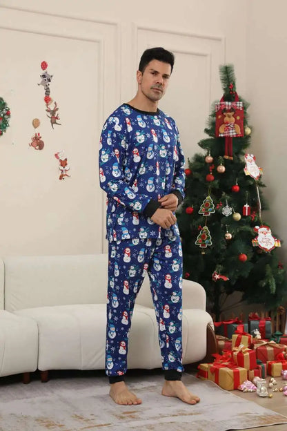 Ensemble pyjama de Noël assorti pour toute la famille, motif bonhomme de neige bleu