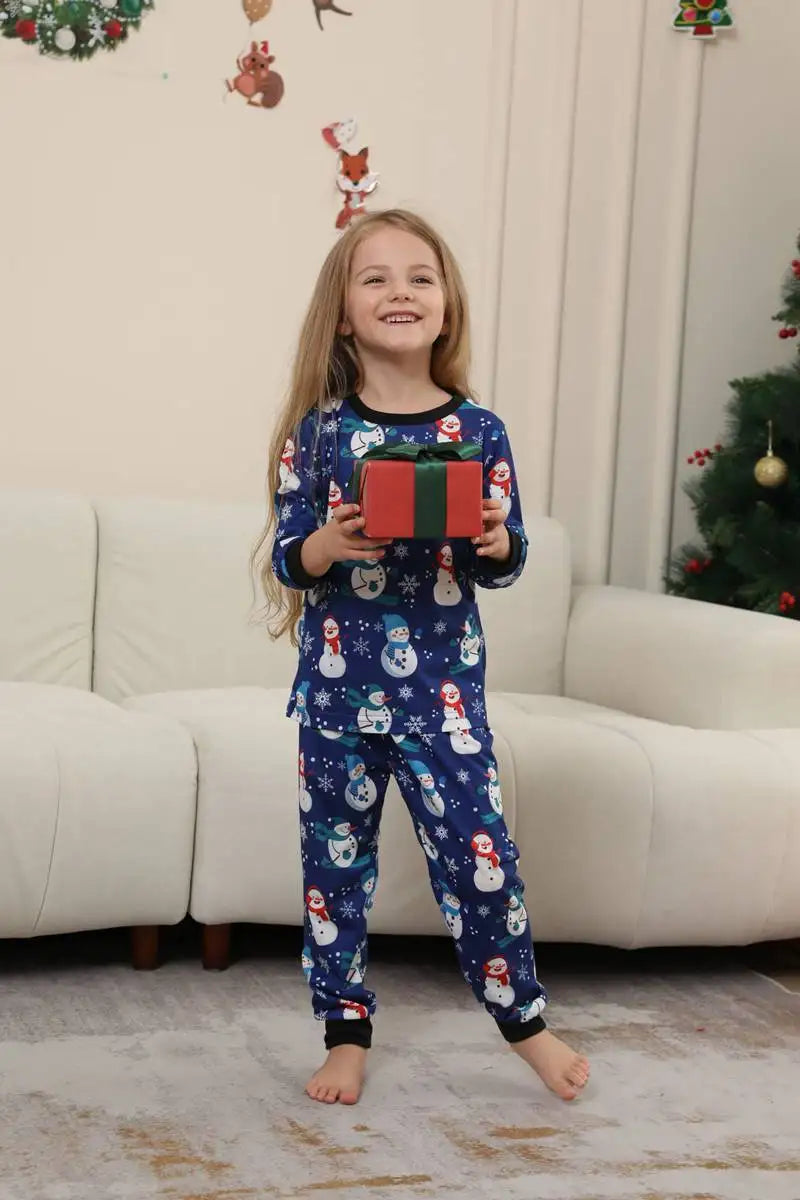 Ensemble pyjama de Noël assorti pour toute la famille, motif bonhomme de neige bleu