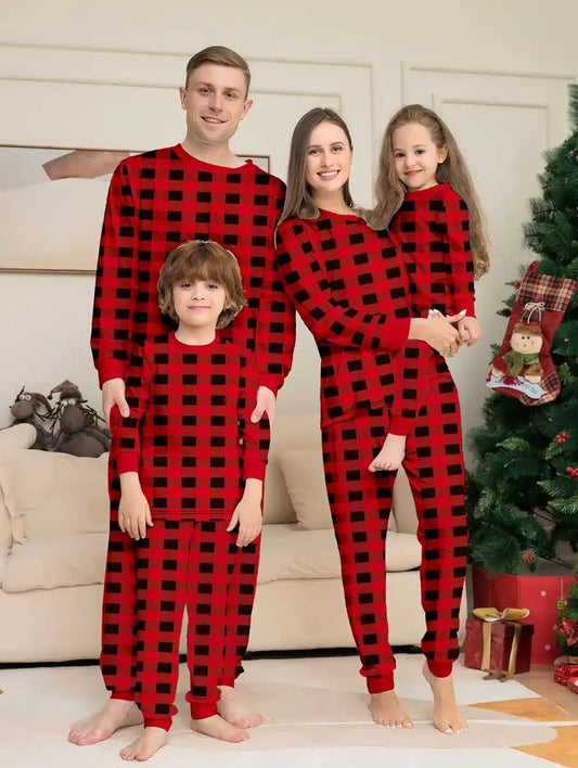 Ensemble pyjama familial assorti de Noël à carreaux #24317