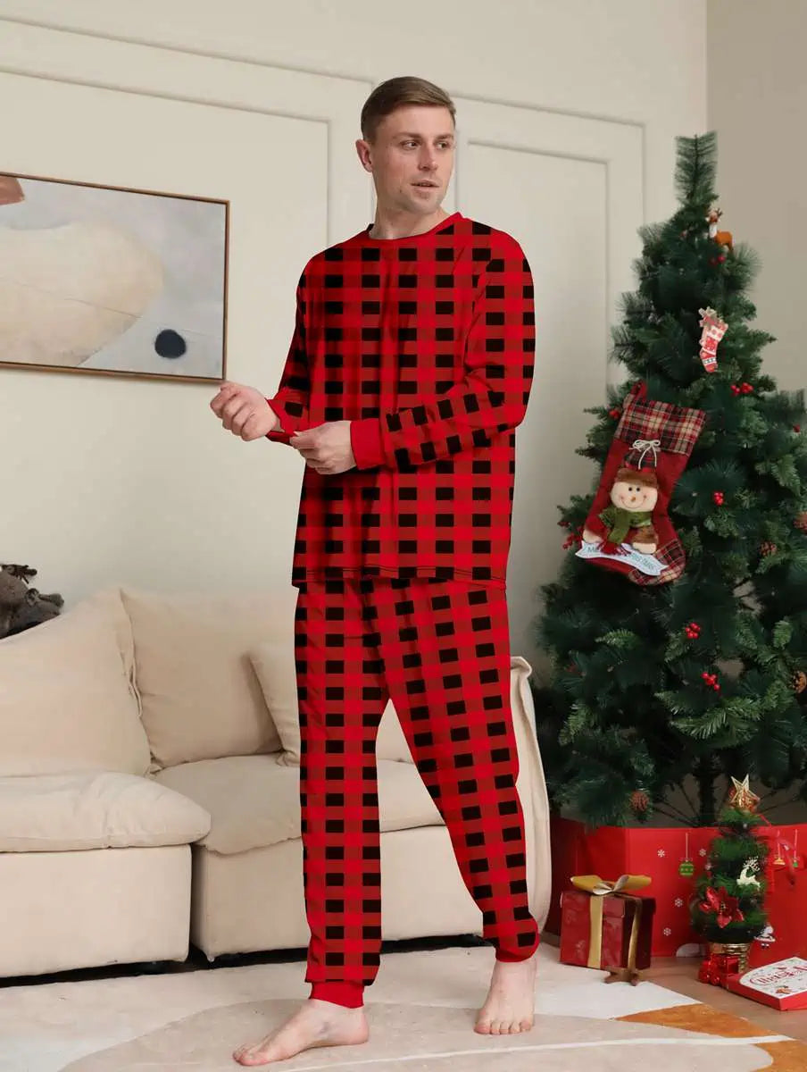 Ensemble pyjama familial assorti de Noël à carreaux #24317