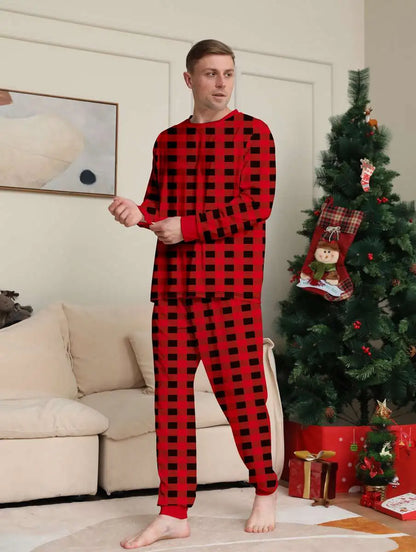 Ensemble pyjama familial assorti de Noël à carreaux #24317