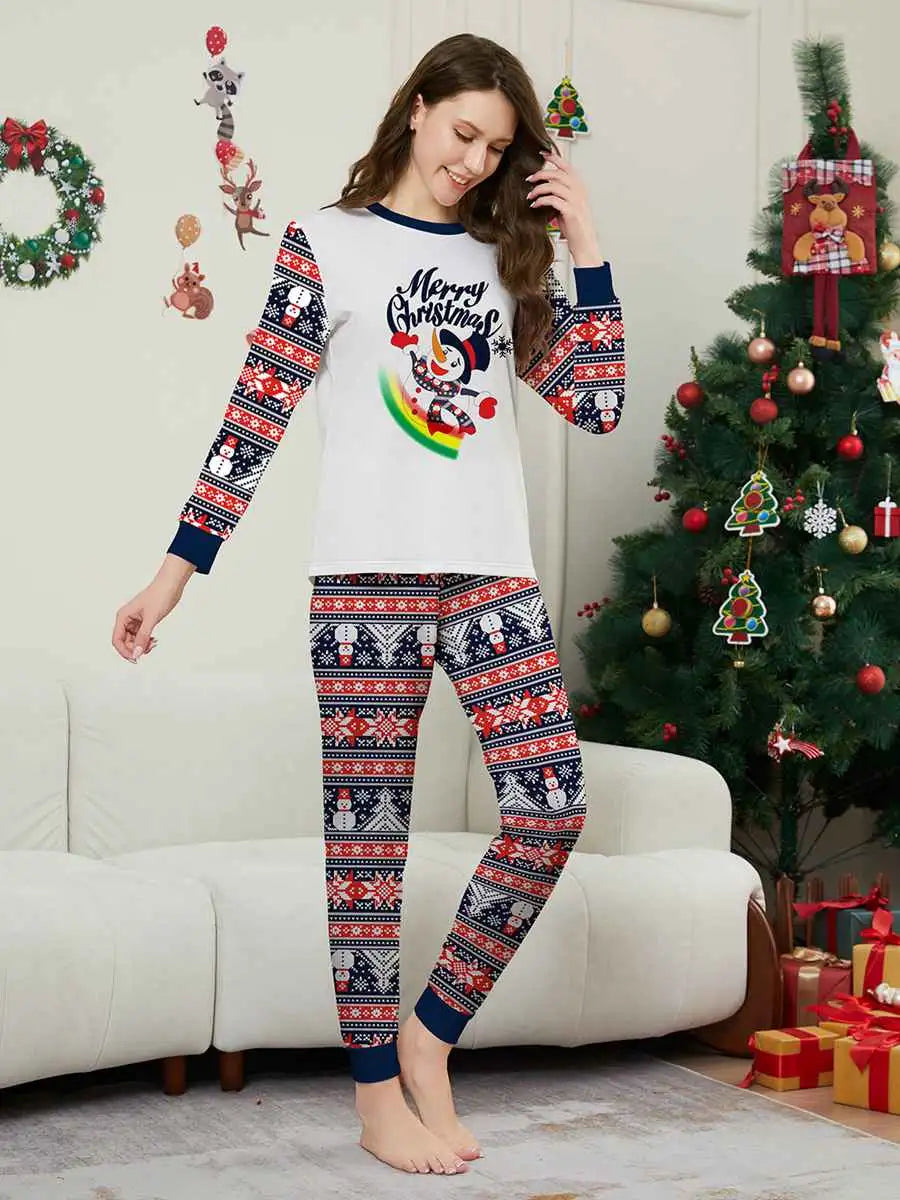 Ensembles de pyjamas de Noël assortis imprimés pour la famille Bonhomme de neige