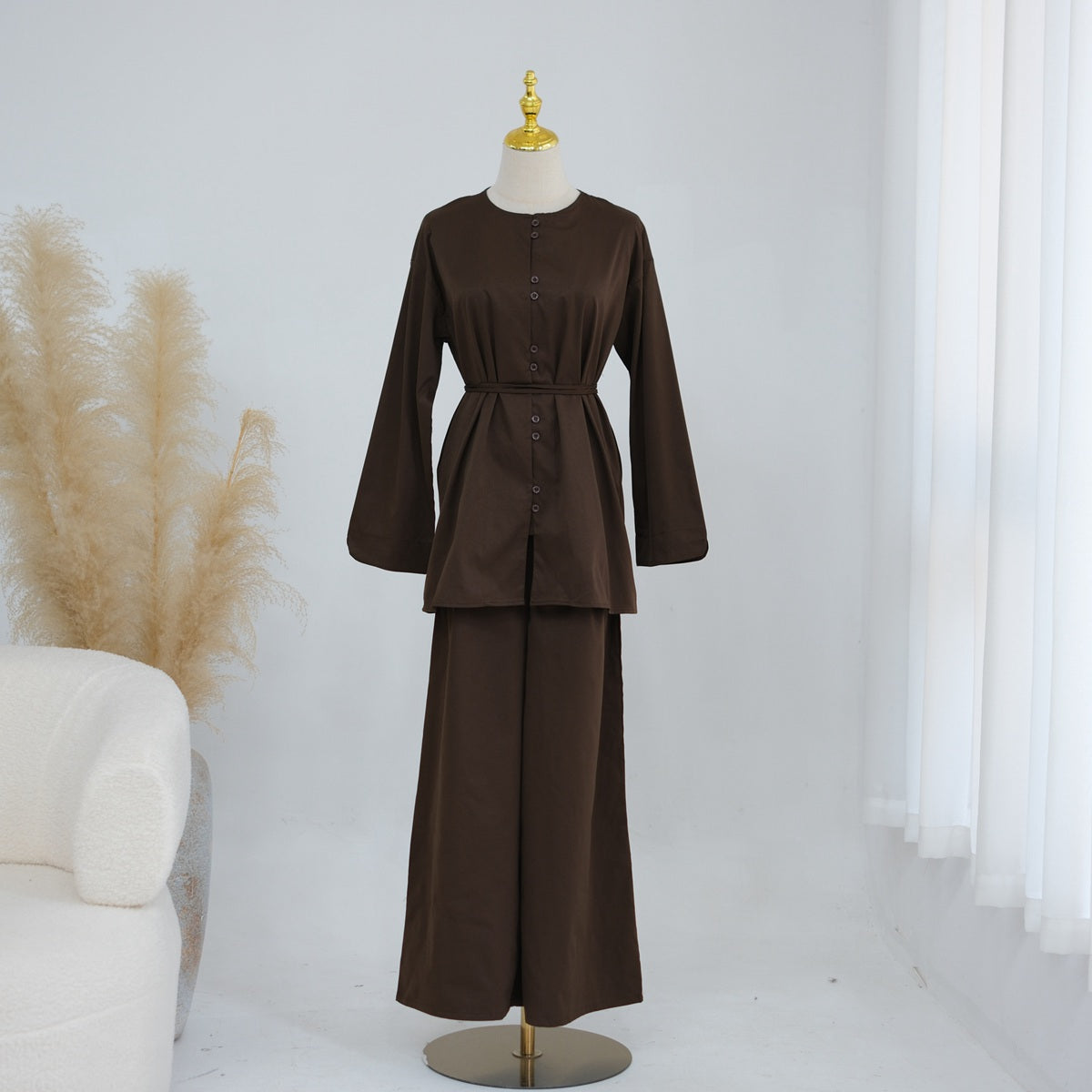 Daily Wear Muslim Women 2 Pieces Set Tops And Pants Suit Set #251312
