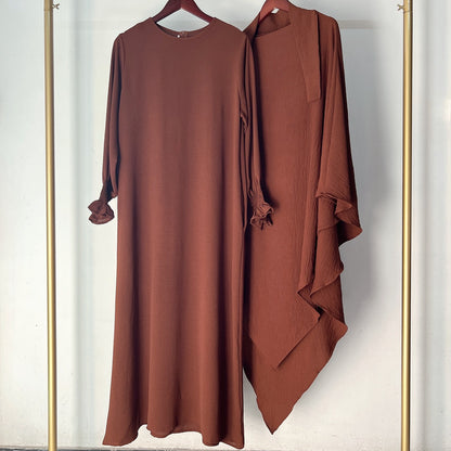 Ensemble 2 pièces Jilbab Robe de prière avec deux couches Khimar pour femmes arabes