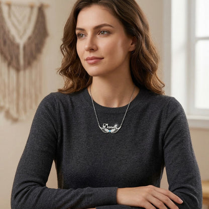 Custom Personalized Arabic & English Name Necklace With Birthstone #2ZX