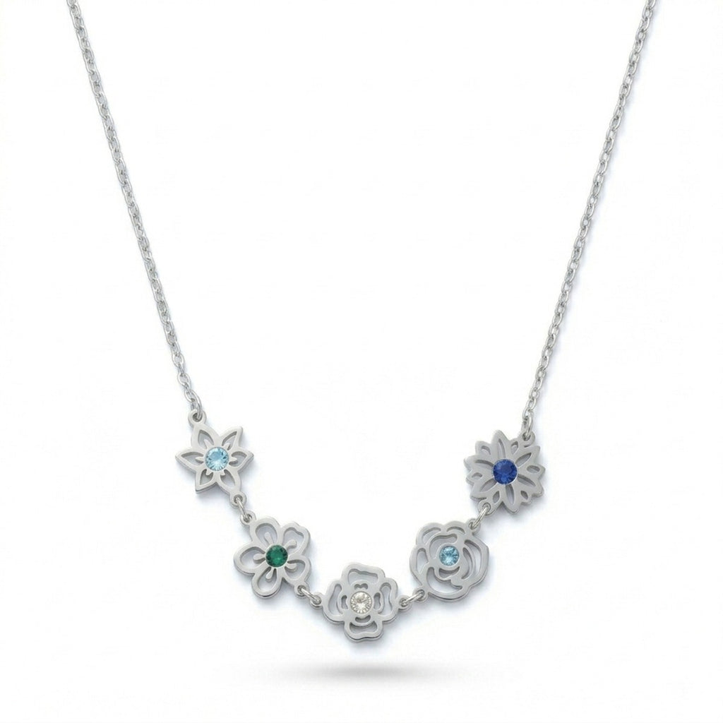 Birth Flower With Birthstone Necklace For Mom, Grandma #1403