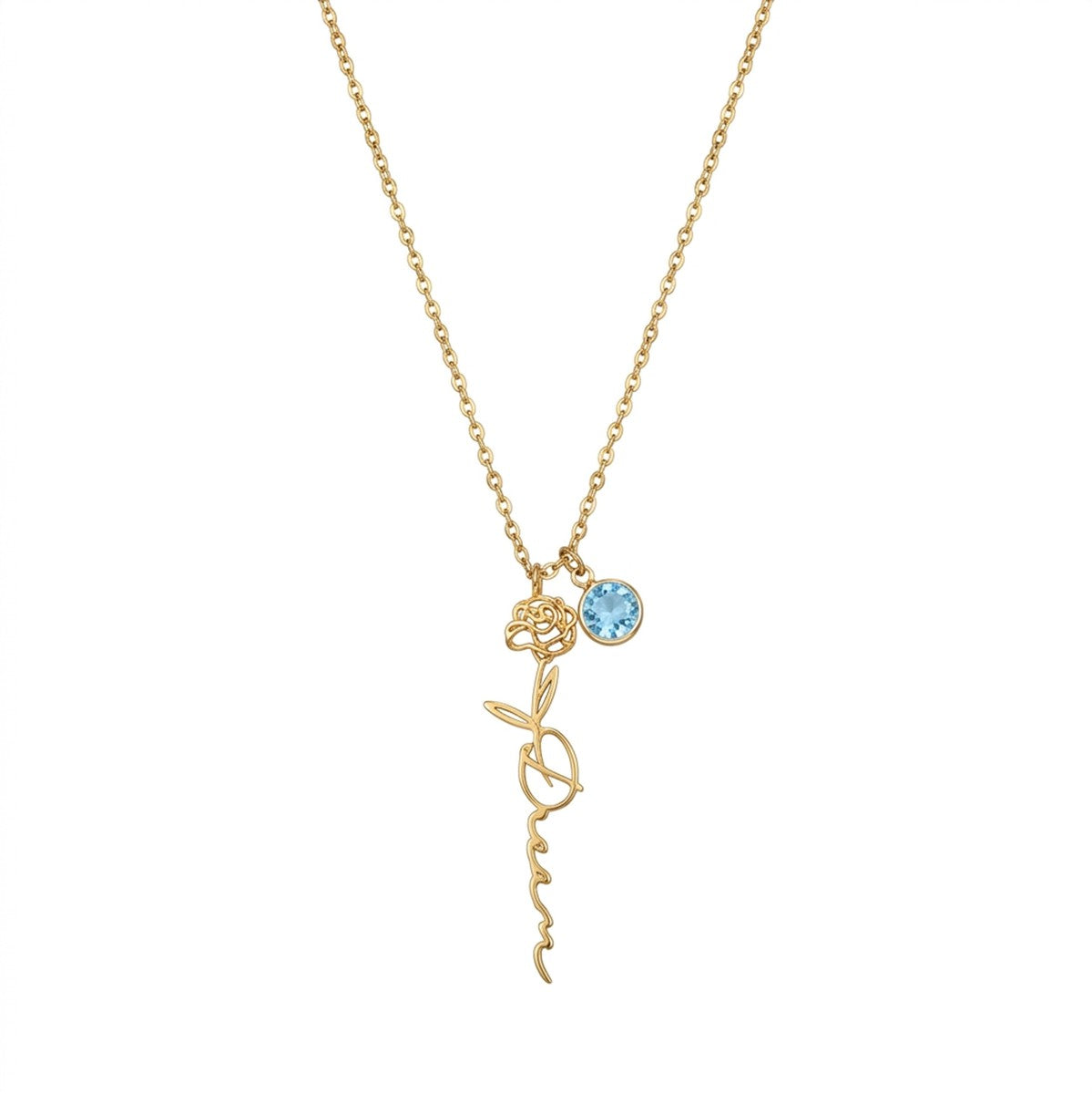 Personalized Name Necklace With Birthstone And Birth Flower #5