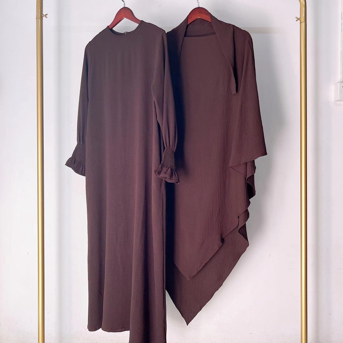 Ensemble 2 pièces Jilbab Robe de prière avec deux couches Khimar pour femmes arabes