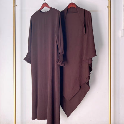 Ensemble 2 pièces Jilbab Robe de prière avec deux couches Khimar pour femmes arabes
