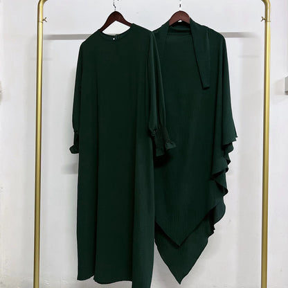 Ensemble 2 pièces Jilbab Robe de prière avec deux couches Khimar pour femmes arabes