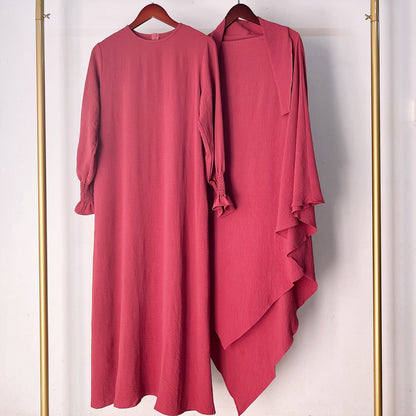 Ensemble 2 pièces Jilbab Robe de prière avec deux couches Khimar pour femmes arabes