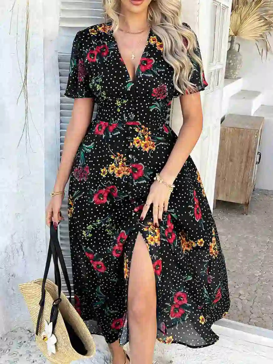 Bohemia V-Neck Printed Women Dress #2523048