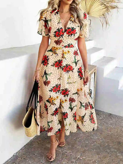 Bohemia V-Neck Printed Women Dress #2523048