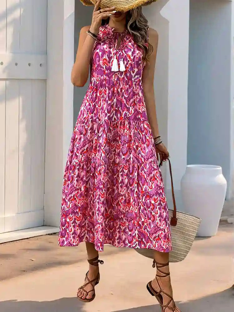 Robe imprimée à pampilles et décolleté en V #259121