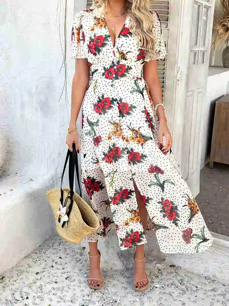 Bohemia V-Neck Printed Women Dress #2523048