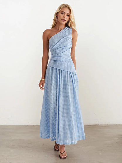 Robe bleu clair à une épaule #252581
