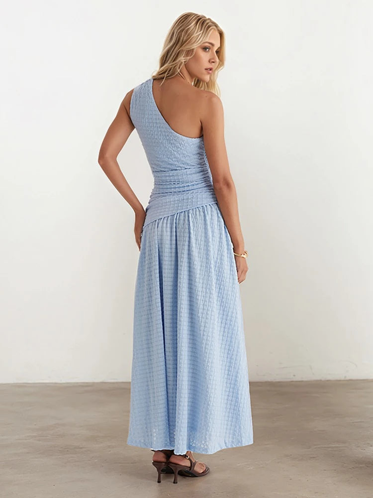 Robe bleu clair à une épaule #252581