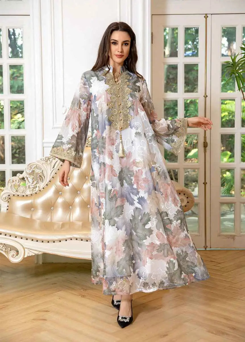 Robe de l'Aïd brodée arabe Dubaï imprimée caftan robe caftan