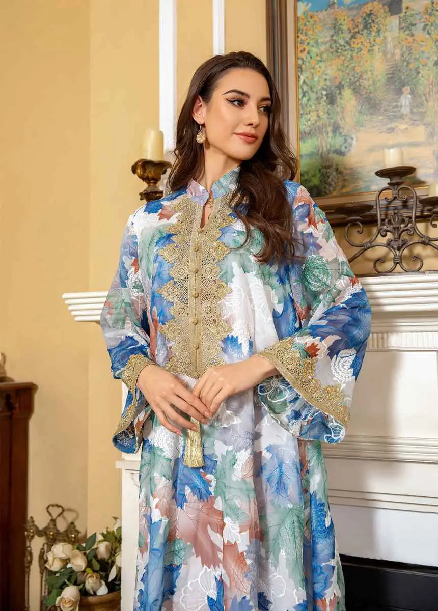Robe de l'Aïd brodée arabe Dubaï imprimée caftan robe caftan