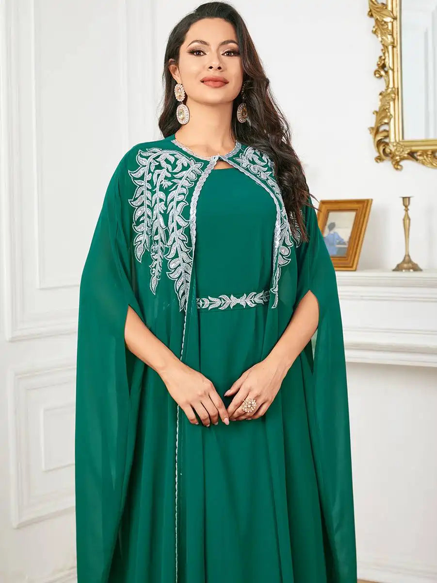 2 Pieces Set Embroidery Mukhawar Eid Outfits Caftan Kaftan Dress #253922