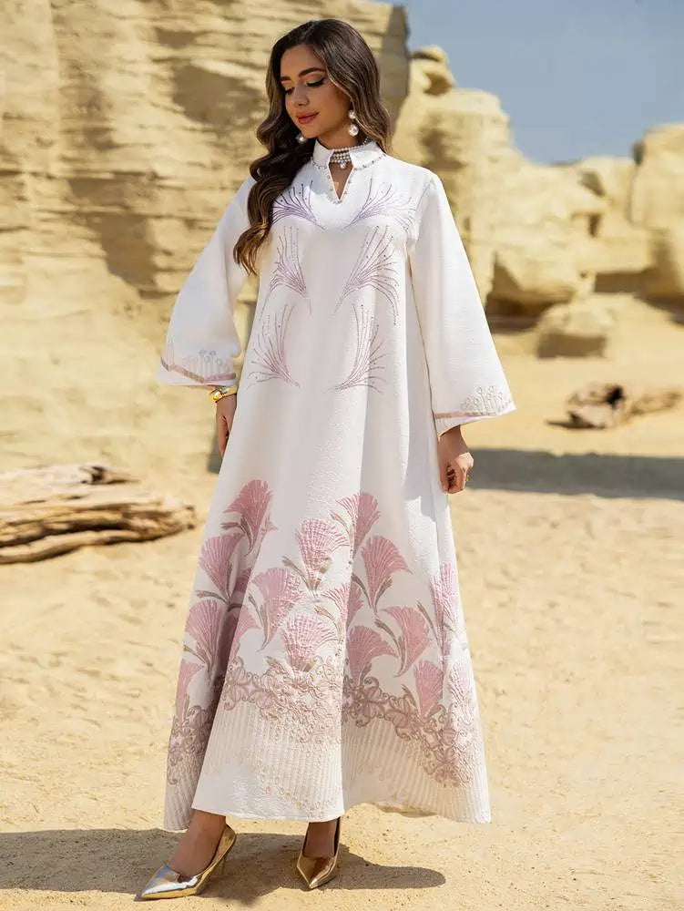 Eid Hotfix Rhinestones Jacquard Fabric Caftan Kaftan Dress #25475